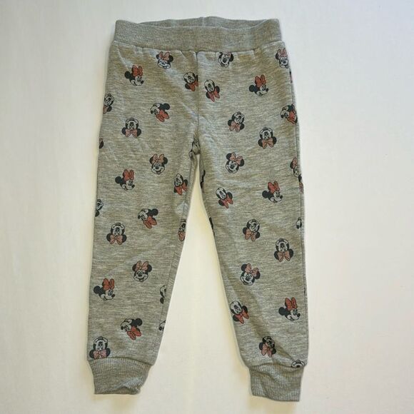 Disney Junior Kids Minnie Mouse Printed Grey Jogger Sweatpants Size 2T - Picture 1 of 5